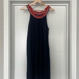 Boden Crochet Neckline Detail Jersey Knit Sleeveless Dress In Navy - Size 10